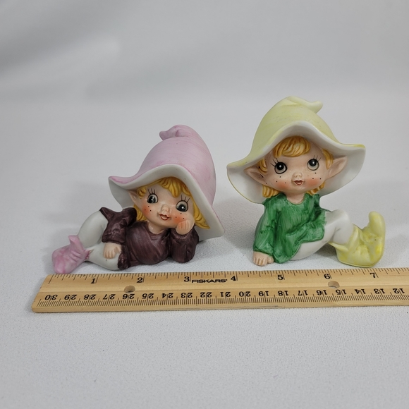 (2) Vtg Pixie Elves Porcelain Shelf Sitter Figures - Picture 5 of 11